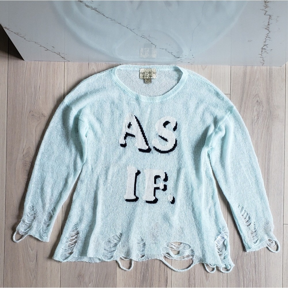 Wildfox As If Sweater Womens XS Blue White Label Knit Wool Blend Clueless Grunge